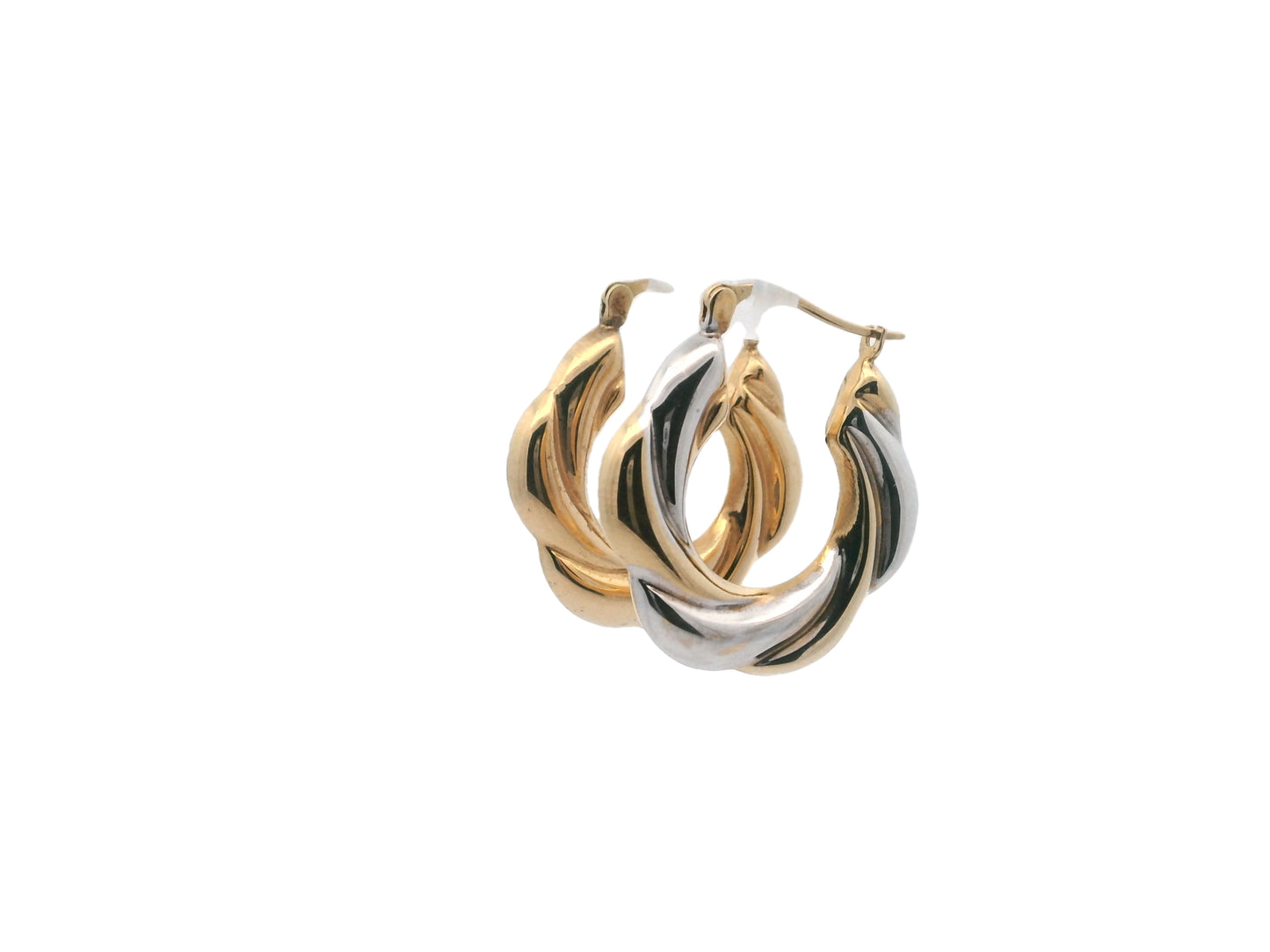 14K Yellow & White Hoop Earrings