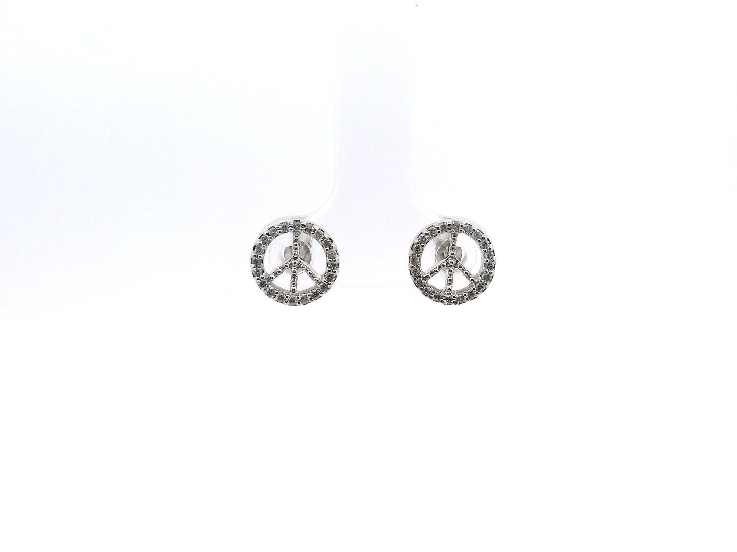 10K White Gold Diamond Peace Earrings