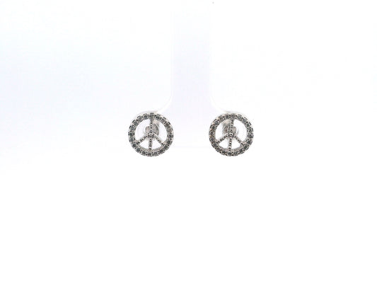 10K White Gold Diamond Peace Earrings