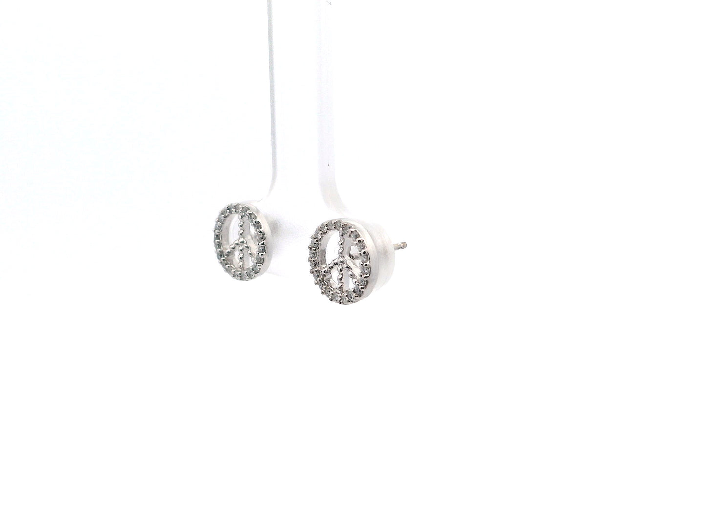 10K White Gold Diamond Peace Earrings