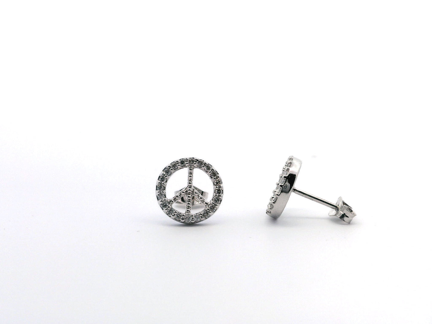 10K White Gold Diamond Peace Earrings