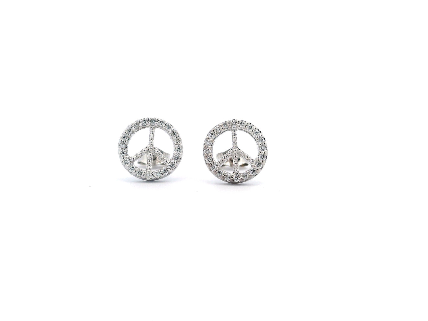 10K White Gold Diamond Peace Earrings