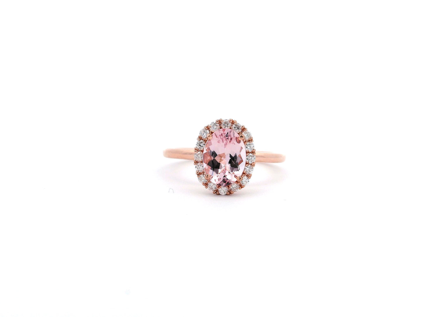 14K Rose Gold Morganite and Diamond Ring.