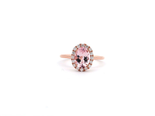 14K Rose Gold Morganite and Diamond Ring.