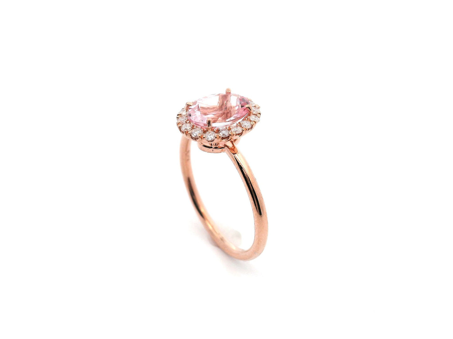 14K Rose Gold Morganite and Diamond Ring.