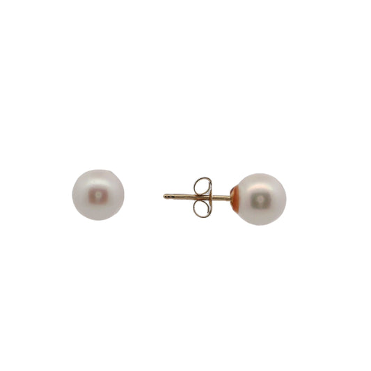 14K Yellow Gold Pearl Studs Earrings